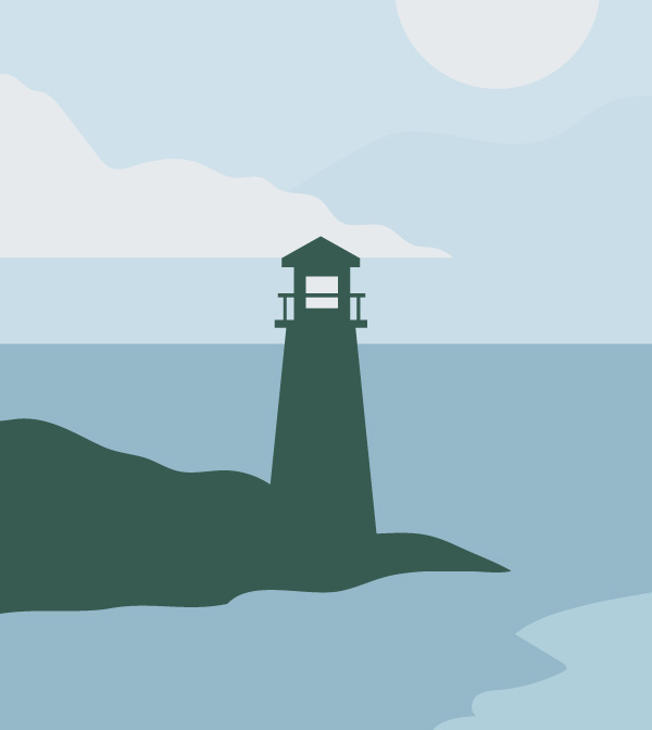 Image of lighthouse on a nice sunny day, in the JM Finn illustration