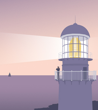 Image of a lighthouse shining its light over the ocean, representing the support provided at the Personal Injury & Court of Protection services services at JM Finn